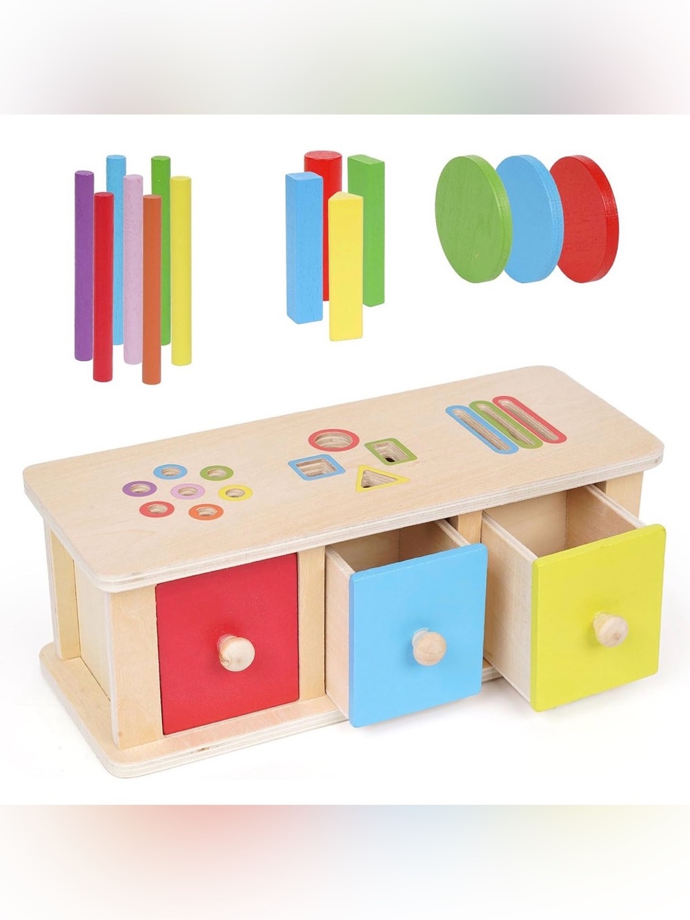 Wooden Shape Sorter and Color Drawer Toy Montessori learning toddler fine motor